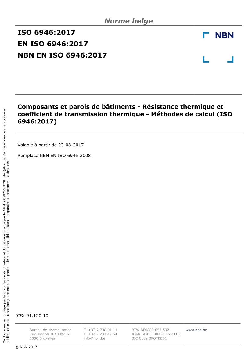 NBN EN ISO 6946 Composants Et Parois De B timents R sistance 