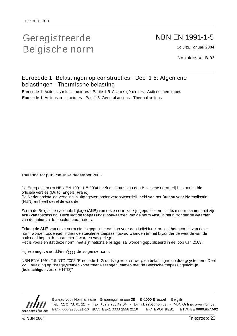 NBN EN 1991 1 5 Eurocode 1 Belastingen Op Constructies Deel 1 5 